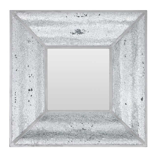 Orsina Silver Mosaic Wall Mirror with Bevelled Glass Frame, Square Decorative Mirror with Light Grey Trim, Mirror