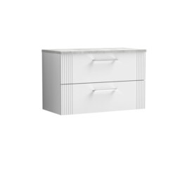 Balterley Partial Fluted 2 Drawer Wall Hung Vanity Unit with Bellato Laminate Worktop White Satin White