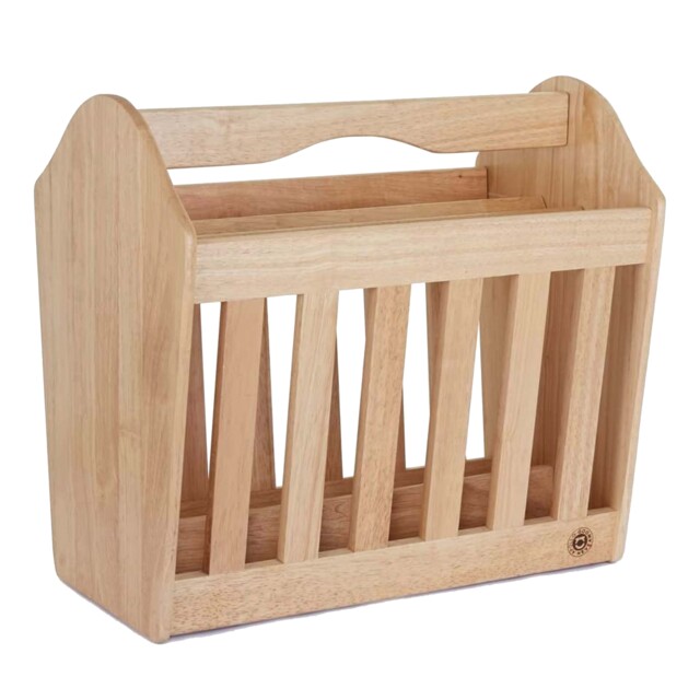 Apollo Rubberwood Magazine Rack 42 x 39 x 26cm with Handle Freestanding Storage for Magazines Books & Mail Natural Finish