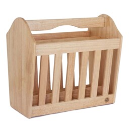 Apollo Rubberwood Magazine Rack 42 x 39 x 26cm with Handle Freestanding Storage for Magazines Books & Mail Natural Finish