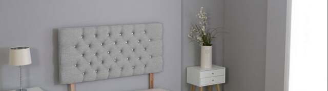 "Silver Linen Studded Chesterfield Headboard Silver 3FT Single 26""inch Headboard"