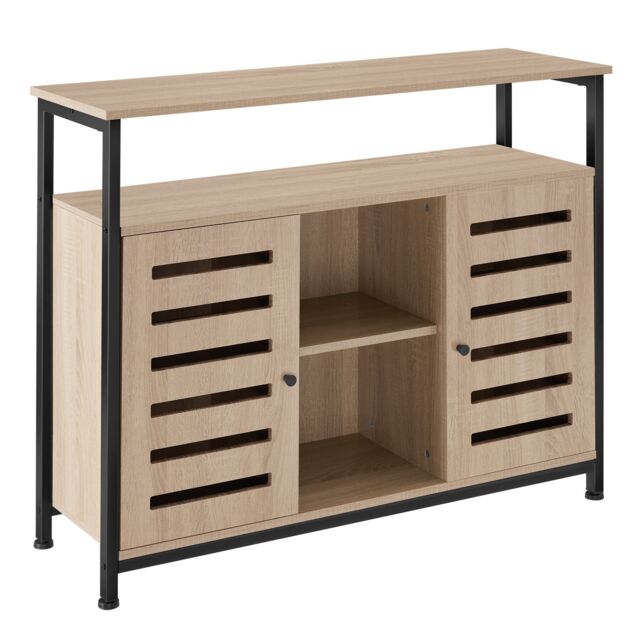 Sideboard Warrington - 2 large shelves, 3 storage compartments Brown industrial wood light, oak Sonoma 100 x 37 x 82 cm 1