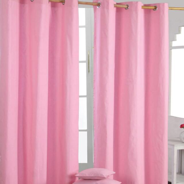 Homescapes Plain Pink Cotton Eyelet Curtains - 137 x 228 cm Pink Pink