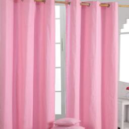 Homescapes Plain Pink Cotton Eyelet Curtains - 137 x 228 cm Pink Pink