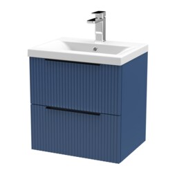 Balterley Fluted Front Wall Hung 2-Drawer Bathroom Vanity Unit with 1 Tap Hole Basin, Handles Blue Satin Blue