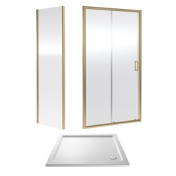 Balterley Sliding Shower Suite with Glass Door, Side Panel & Tray Copper Brushed Brass 3