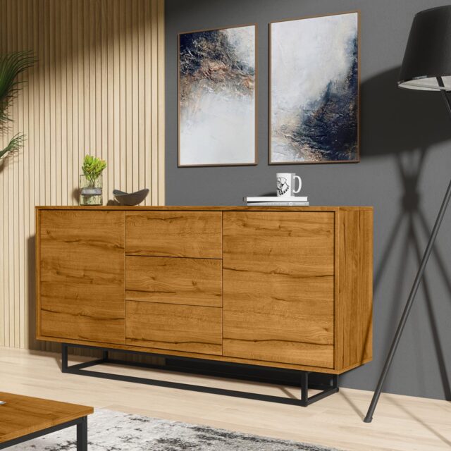 Sideboard Cabinet Display Cabinet Chest of Drawers Storage Unit Oak Industrial 140cm