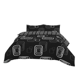 Duvet Cover And Pillowcase Set Geometric Square Design Polycotton Bed Linen Black Double
