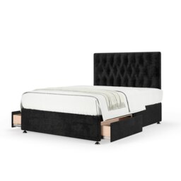 Signature Platinum 2000 Pocket Sprung Black Naples Velvet 2 Drawer Divan Set And Lona Headboard Small Single