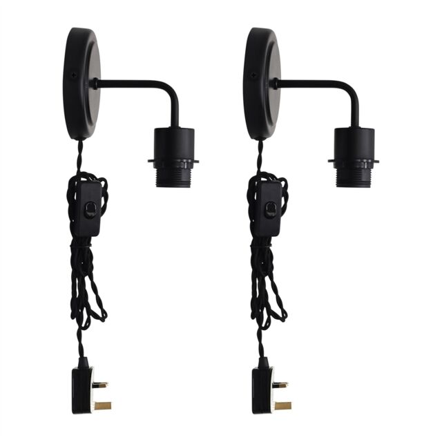 Set of 2 Toby -Black Plug in Wall Light Fittings Only