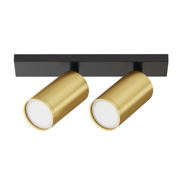 Focus S Twin Ceiling Spotlight Black 2xGU10 Brass Shade
