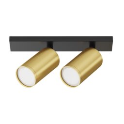 Focus S Twin Ceiling Spotlight Black 2xGU10 Brass Shade
