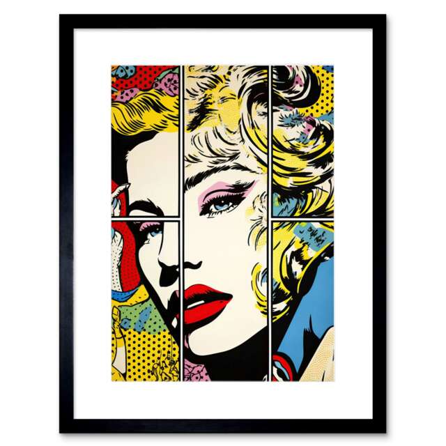 "Woman Comic Book Strip Style Face Vibrant 9x7"" Black Framed Wall Art Print"