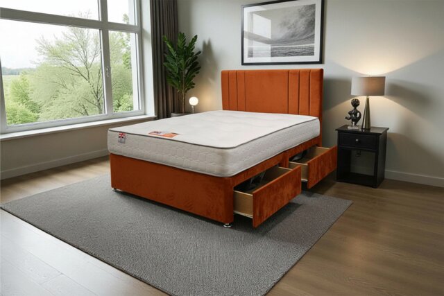 "Sarah Plush Bed Set With Mattress, 2 Drawers Same Side & 24""Headboard"