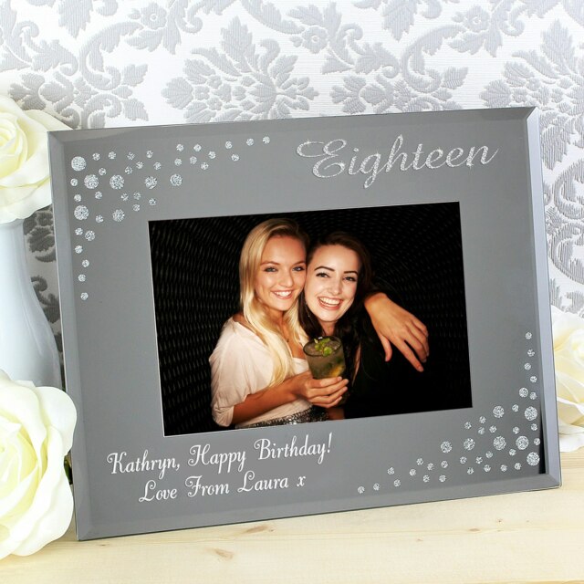 Personalised Eighteen Diamante 6x4 Glass Photo Frame Silver One Size