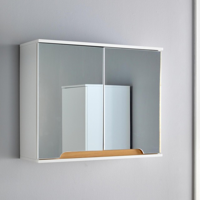 Bathroom Cabinet Wall Mounted Mirrored Vanity Storage Organiser White