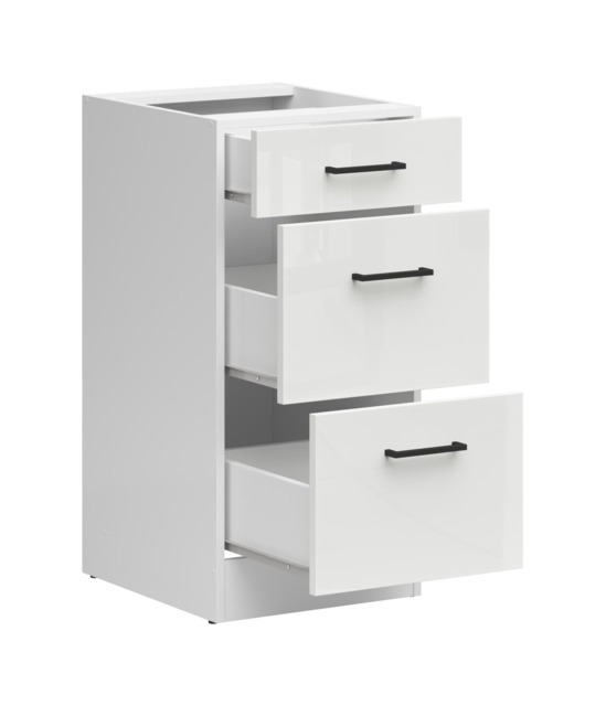 Kitchen Drawer Unit Base Cabinet 400mm Cupboard Chalk White Gloss 3 Drawer Storage Junona