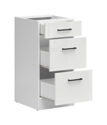 Kitchen Drawer Unit Base Cabinet 400mm Cupboard Chalk White Gloss 3 Drawer Storage Junona