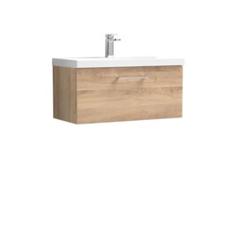 Balterley Contemporary Bathroom Wall Hung 1 Soft-Close Drawer Vanity Unit & Mid-Edge Ceramic Basin Brown Bleached Oak 399 x 810 x 390mm