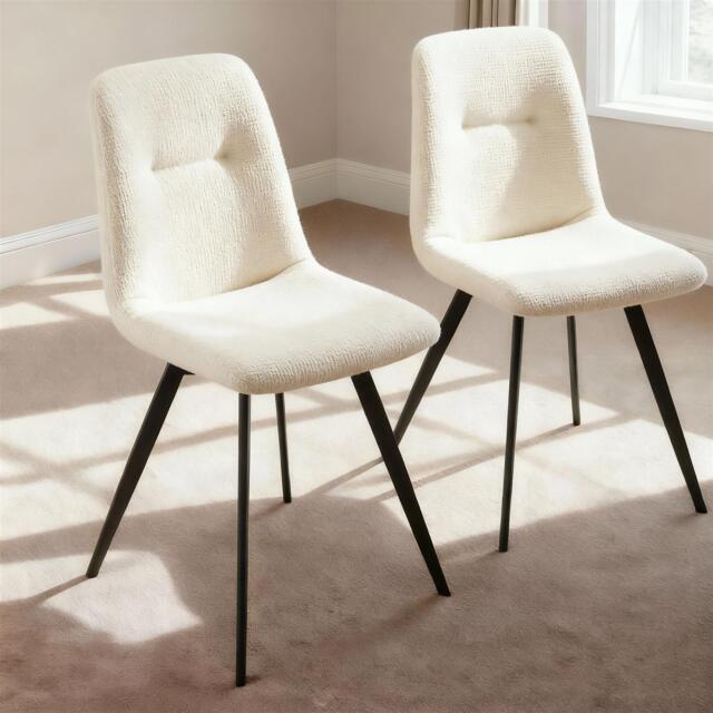 Ashford Pair of Boucle Fur Dining Chairs Kitchen Dining Room White White