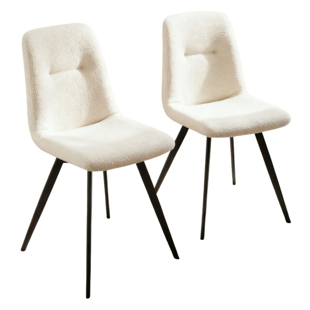 Ashford Pair of Boucle Fur Dining Chairs Kitchen Dining Room White White