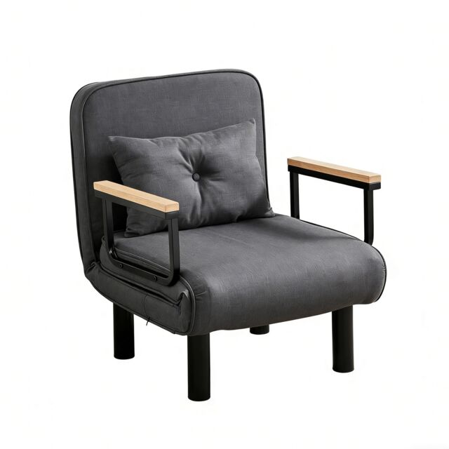 4 in 1 Folding Single Sofa Bed Convertible Lounge Sleeper Chair with Adjustable Backrest and Large Cushion Grey