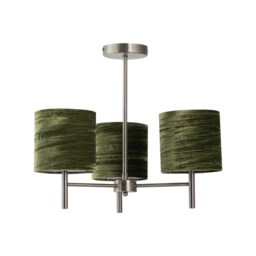 Brea - Antique Brass 3 Light Fitting with Green Crushed Velvet Shades Yellow Green 1