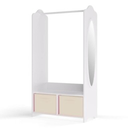 Kids MDF Wooden Hanging Clothes Rail Wardrobe Storage Shelves with Inserts Mirror Cream Cream