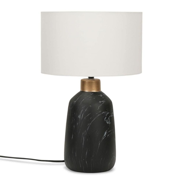 ValueLights Selma Black Marble Effect Table Lamp Black Shade and Bulb