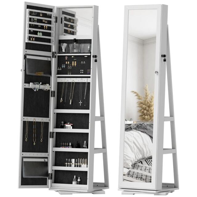 Modern Full Length Freestanding Mirror 360 Swivel with Shelves