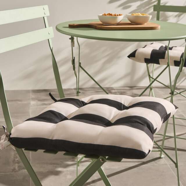 OHS 2 x Stripe Garden Chair Cushions Outdoor Seat Pads Multi Black/Cream