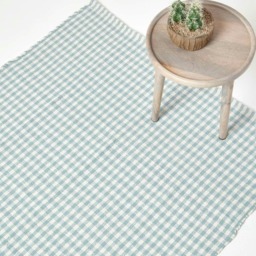 Homescapes Cotton Gingham Check Rug Hand Woven Blue White - 60 x 90 cm Blue Blue