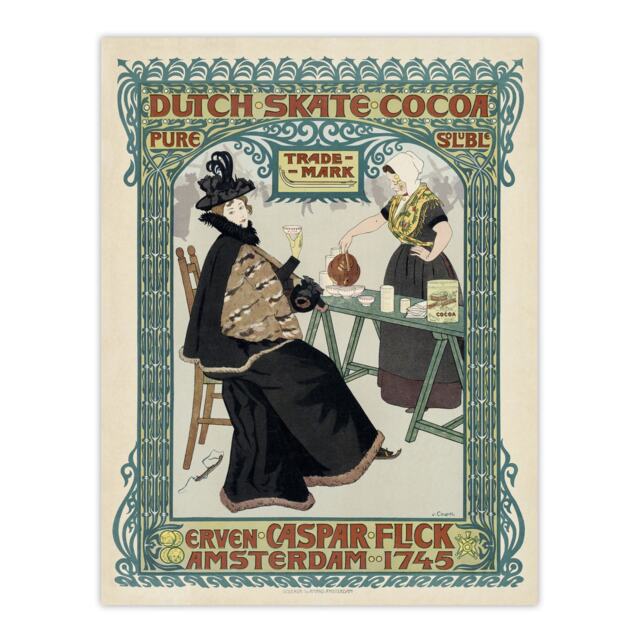 "Dutch Skate Cocoa Advert Vintage Wall Art Print Georg van Caspel 18x24"""