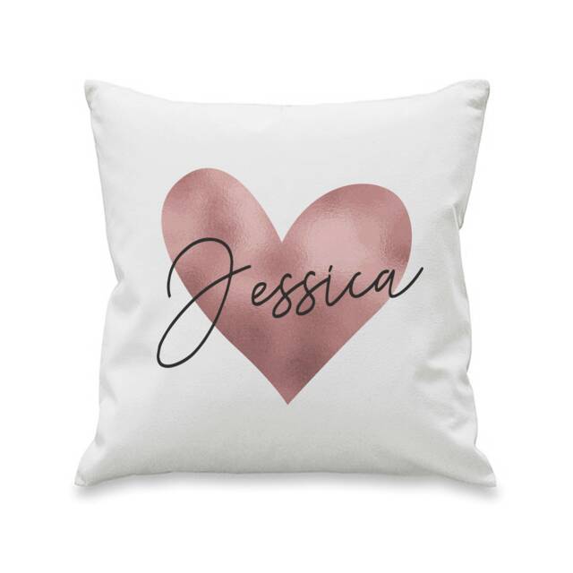Personalised Name Only Rose Gold Heart Cushion White