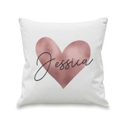 Personalised Name Only Rose Gold Heart Cushion White