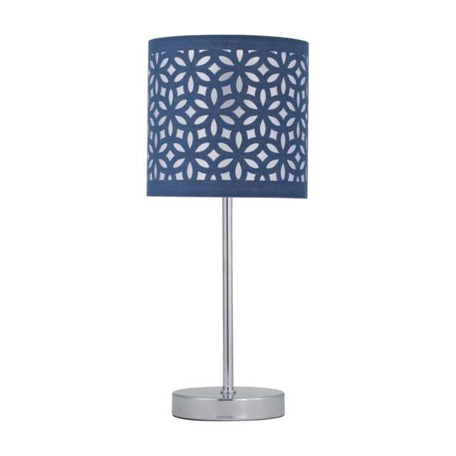 Chrome Touch Operated Table Lamp with Navy Blue Cut Out Shade Chrome Blue Medium 1