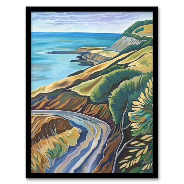 Cleveland Way Coastal Yorkshire Moors Living Room Black Framed Wall Art Print A4