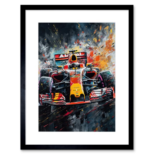 "Motorsport Driver Racing Action 9x7"" Black Framed Wall Art Print"