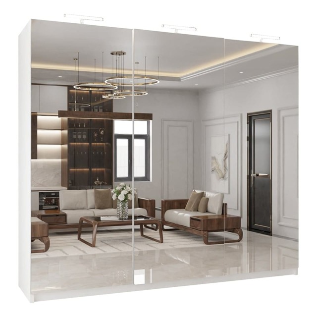 Sliding Wardrobes 4U Full Mirror Sliding Wardrobe - Modern Bedroom Storage in 150cm, 203cm and 250cm White White250cm