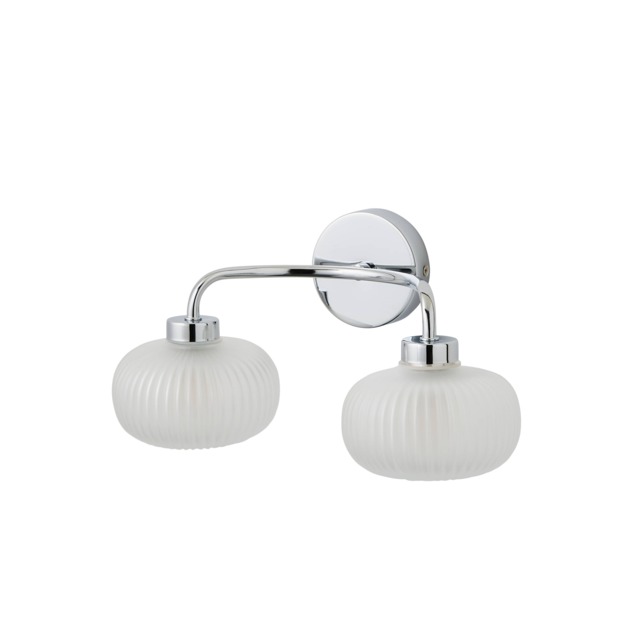 ValueLights Amaia Chrome IP44 2 Way Frosted Ribbed Glass Wall Light Chrome