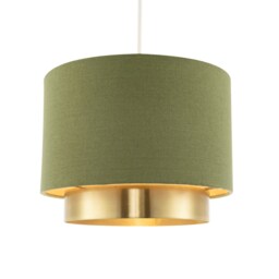 Olive Green Linen Fabric Pendant Shade with Brushed Gold Metal Ring Green Olive Green 1