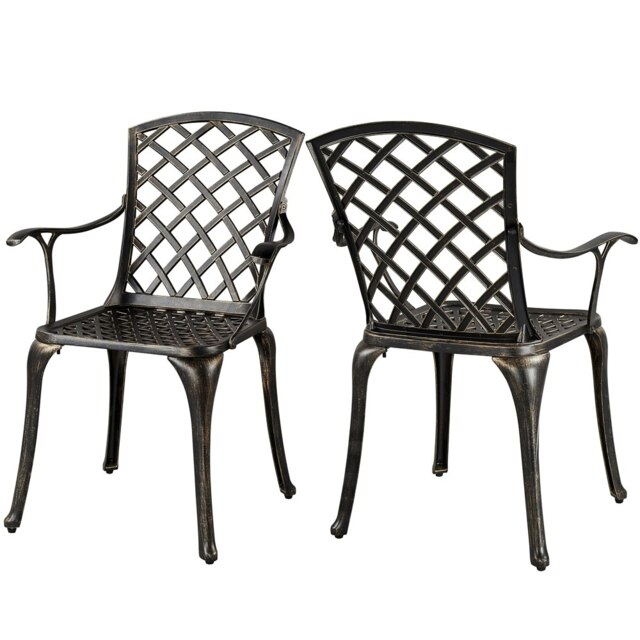 Yaheetech Set of 2 Outdoor Patio Dining Chairs with Armrests Bronze
