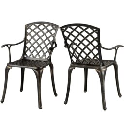 Yaheetech Set of 2 Outdoor Patio Dining Chairs with Armrests Bronze