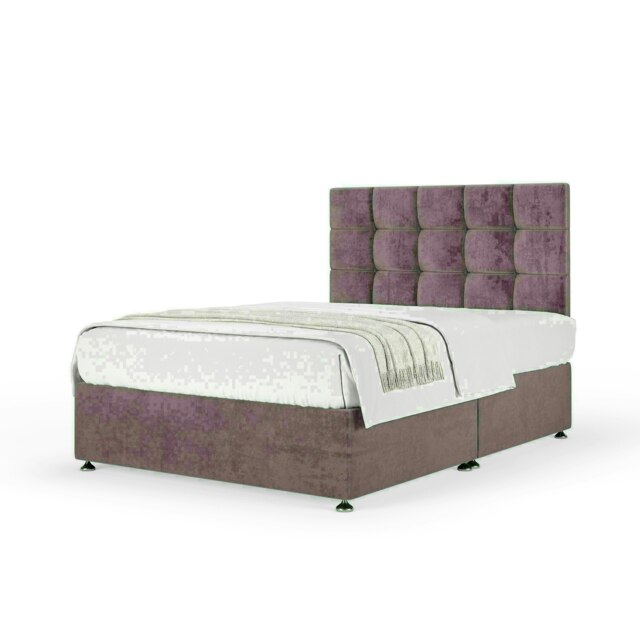 Mauve Naples Velvet No Drawer Divan Base and Pearl Headboard King Size