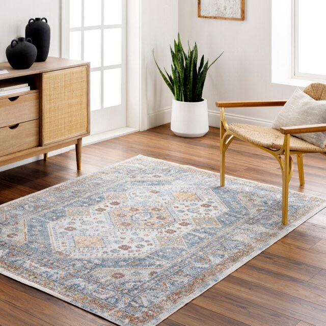 LIVABLISS Lillian-Washable Traditional Vintage Boho Rug 140 x 200 cm Blue Brown