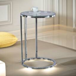 Glass C Shaped Round Side Table Chrome Silver Silver