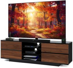 "Homeology Avitus Premium High Gloss Black with 4-Walnut Drawers and 3-Shelf 32""-65"" LED/OLED/LCD TV Cabinet"