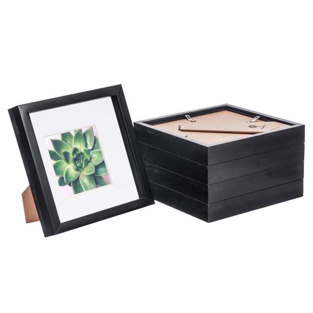 "Nicola Spring 8 x 8"" Photo Frames - Black/White Mount - 3D Picture Frame Box Portrait Display Case (22.5 x 22.5cm) Set of 5"