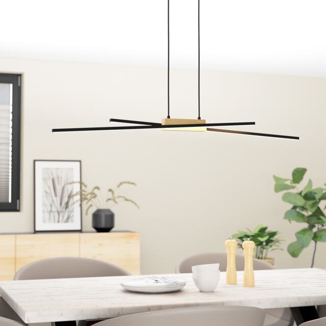 EGLO Panagria Modern Wood & Black Metal Pendant Light WBS Black