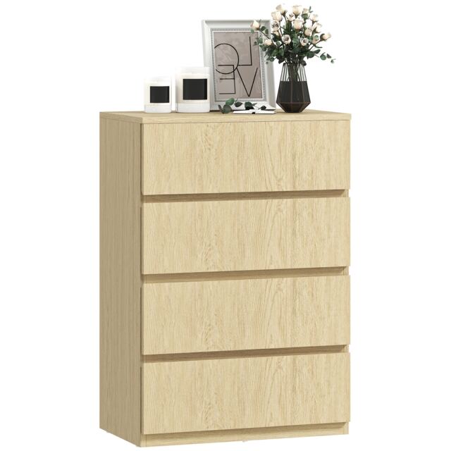 HOMCOM Bedroom Chest of Drawers, 4 Drawers Dresser, Drawer Unit Brown Natural wood finish